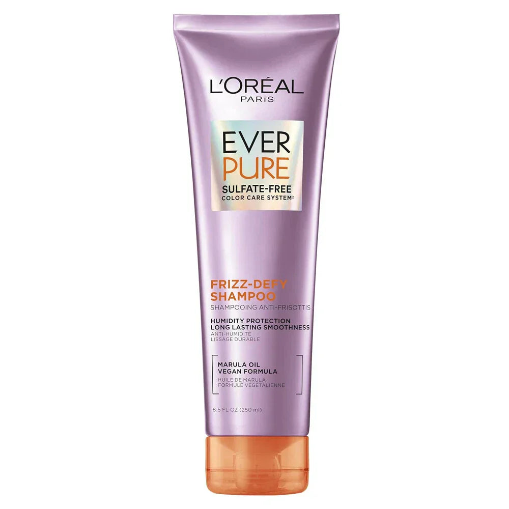L'Oreal Paris EverPure Free Frizz Defy Shampoo, Marula Oil 8.5 fl Oz Pack of 2.
